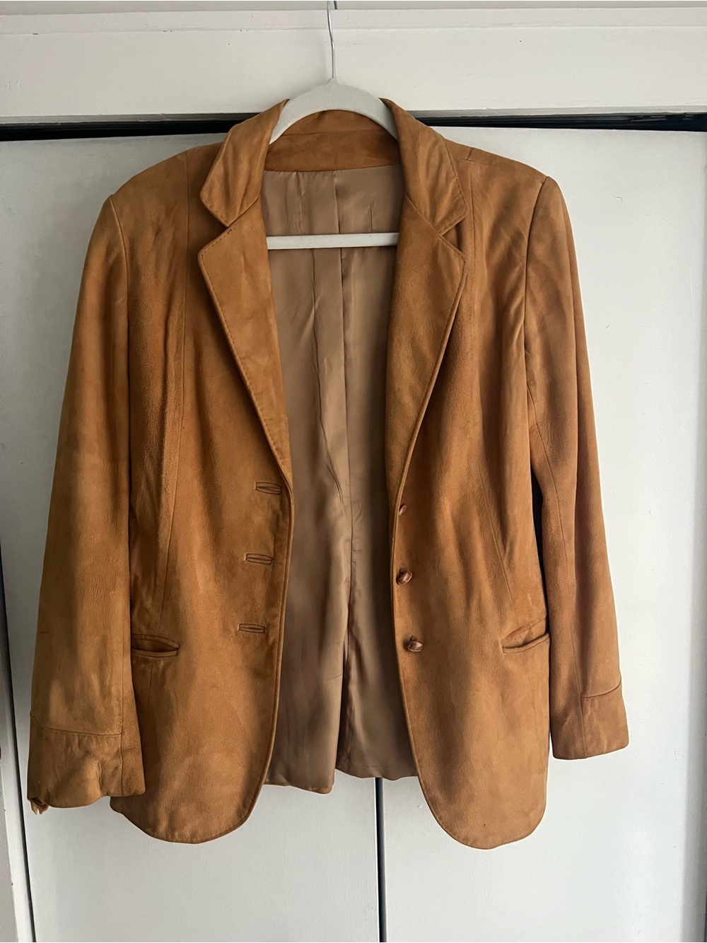 Vintage Suede Blazer Jacket in Camel Brown